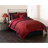 Unique Home Queen Burgundy Black Comforter Set, 7 Piece, Laticia Leaf