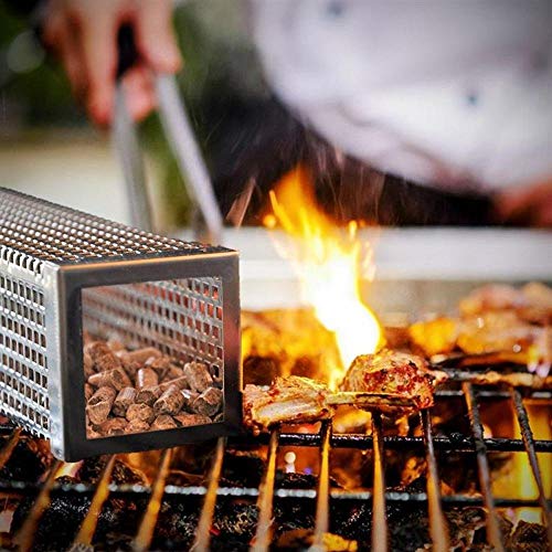 DIMESHY Pellet Smoker Tube - 12" 304 Stainless Steel for Cold or Hot Smoking Wood Pellet Tube Smoker, Work with All Grills or Smokers, Bonus Storage Bag Include, Square