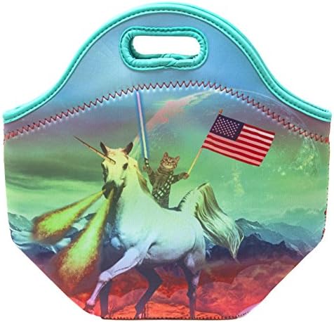 Funny Guy Mugs Cat And Unicorn Insulated Neoprene Lunch Bag - Gourmet Lunch Tote