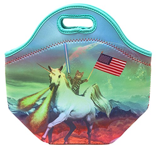 Funny Guy Mugs Cat And Unicorn Insulated Neoprene Lunch Bag - Gourmet Lunch Tote