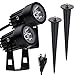 Annstory 6W Oudoor Flood Light by, Bright LED Black Landscape Stake Light with Cord Set, Landscape Spotlight for Garden Yard Patio Path lawn，Waterproof，Warm White（2 pack）