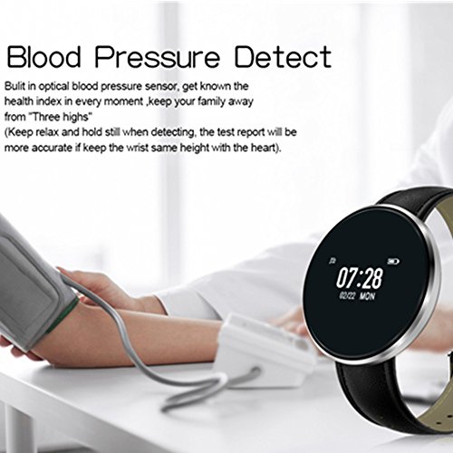 MeiLiio Smart Tracker Watch with Heart Rate and Blood Pressure, Waterproof Smart Wristbands Blood Oxygen Bluetooth Smart Bracelet Running GPS Units for Women Men (Silver Leahter Wristband)
