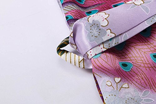 Yukata Women's Short Kimono Robe, Peacock&Blossom Design, Lavender XL