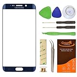 Samsung Galaxy S6 Edge Plus G928F Blue Replacement Front Outer Lens Glass Screen CrazyFire Repair Kit with 1MM Adhesive Tape +Tools Kit+ 1 Pair Tweezers+1 Roll Micro Wire for G928T G928P G928V