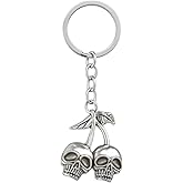 DONWOIE Skull Keychain, Cherry Keychains Bag Charms for Women Men | Funny Key Chains with Skeleton Head and Leaf Charms, Dark Gothic Punk Style Accessory Gift for Boys Girls Friends