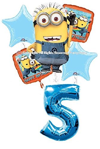 UPC 037000483663, DESPICABLE ME MINIONS 5TH BIRTHDAY BALLOONS BIRTHDAY PARTY BALLOONS BOUQUET DECORATIONS SUPPLIES BLUE