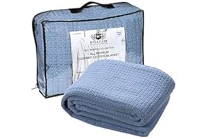 HILLFAIR 100% Soft Premium Combed Cotton Thermal Queen Blanket - Cozy Warm Bed Throw for All Seasons - Blue
