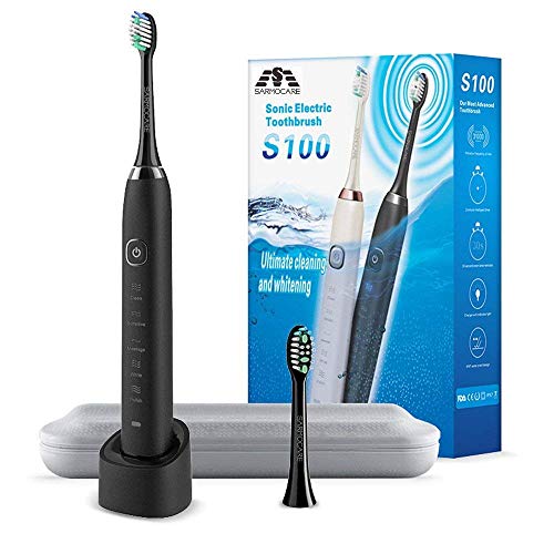 Electric Toothbrush with Rechargeable for Kids and Adults, 5 Modes 2 Min Build in Timer, Up to 45 Days Battery Life, Travel Electric Toothbrushes with Case and 2 Replacement Brush Heads