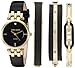 Anne Klein Women's AK/2684BKST Diamond-Accented Gold-Tone and Black Leather Strap Watch and Bangle Set