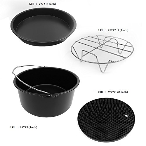 Universal Air Fryer Accessories 7 Inch Pizza Pan Cake Barrel Skewer Rack Silicone Mat Kitchen Tong Metal Holder Toast Rack Pinch Mitts Fit All 3.7QT/5.3QT/5.8QT By EBIGIC