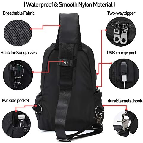 Small Black Sling Crossbody Backpack Shoulder Bag for Men Women, Lightweight One Strap Backpack Sling Bag Backpack for Hiking Walking Biking Travel Cycling USB Charger Port-Nylon 3 Small Black Sling Crossbody Backpack Shoulder Bag for Men Women, Lightweight One Strap Backpack Sling Bag Backpack for Hiking Walking Biking Travel Cycling USB Charger Port-Nylon