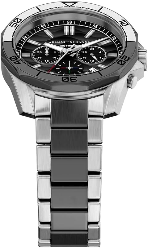 Herren 44MM Silberfarbener Edelstahl Uhr, AX1973