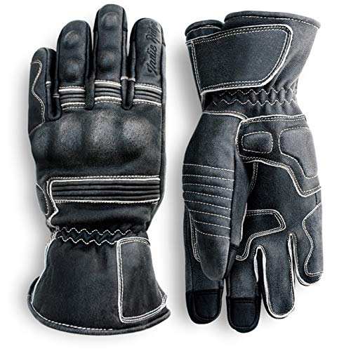 Pre-Weathered Premium Leather Motorcycle Gloves (Black) Cool, Comfortable Riding Protection, Cafe Racer, Full Gauntlet with Mobile Touch Screen (XX-Large)