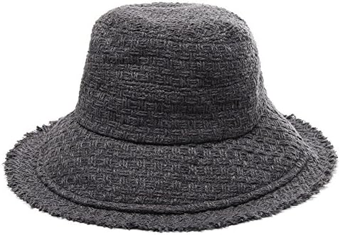 Santiagoana Wide brimmed Weave Bucket Hat Warm Winter Women Packable Cap (Grey)