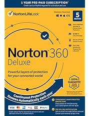 Norton 360 Deluxe 2021 – Antivirus Software for 5 Devices with Auto Renewal - Includes VPN, PC Cloud Backup & Dark Web Monitoring Powered by LifeLock [Key Card]