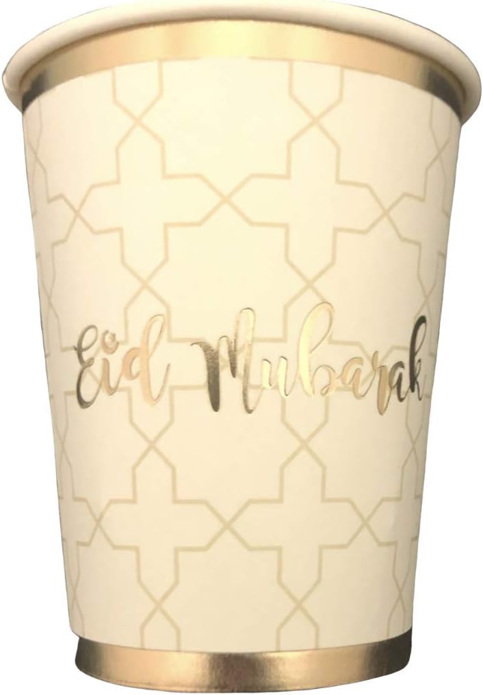 Peacock Supplies - Eid Mubarak Cups (10pk) - Cream & Gold