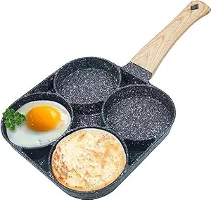 SKYLUME 4 Hole Non Stick Egg Frying pan, Multi-Purpose Frying pan for Omelet uttapam,idli Burger Poached Egg Kitchen Breakfast(1pcs) (Black)