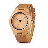 BOBO BIRD Men's Bamboo Wooden Watch Green Dial Design with Black Cowhide Leather Strap Analog Quartz Casual Watches