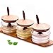 HaloVa Spice Jars Glass Seasoning Box Set Salt Sugar Spice Pepper Condiment Container Kitchen Cruet Seasonings Tools with bamboo Spoon Cover Pedestal, Set of 3