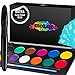 Mosaiz Face Makeup, Face Paint Kit for Kids, 12 Colors Professional Face Painting Palette for Purim with 30 Stencils, Brush and Facepaint Crayon, Birthday Gift for Girls, Body Paint