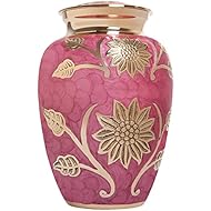 Pink Flower Funeral Urn by Liliane Memorials - Cremation Urn for Human Ashes - Brass - Suitable for Cemetery Burial or Niche - Rose Lisette Model - Large Size fits Remains of Adults up to 200 lbs