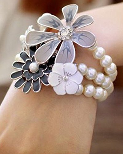 shining diva fashion floral white pearl bracelets for girls(5348b)