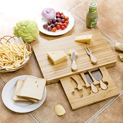 5 pcs Cheese Stainless Steel Knife Bamboo Cutting Board Set Compact And Convenient