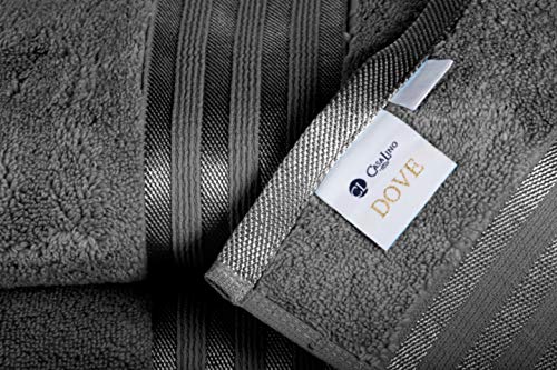 Casa Lino - Premium Quality Zero Twist, Air Soft, 6 Piece Towel Set, 2 Bath Towels, 2 Hand Towels 2 Washcloths, Machine Washable, Hotel Quality, Towel Gift Set- Dove Cotton Collection (Dark Grey)