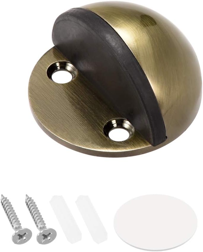 sourcing map Stainless Steel Floor Door Stopper with Rubber Bumper Adhesive/Screw Mounted Brass Tone, 1pcs - Image 4