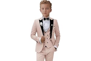ProPoFol Boys Suit Set Slim Fit Boys Tuxedo Suit 3 Piece Peak Lapel Suits for Boys,Kids Formal Suit Adjustable Waist Suit
