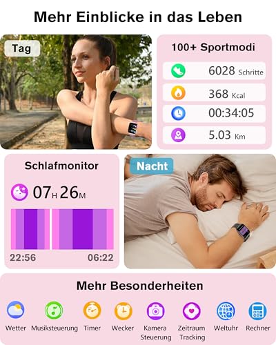 KALINCO Smartwatch Men Women Blood Pressure Watch with Bluetooth Telephony, AI Fitness Tracker with Heart Rate SpO2 Stress, 100+ Sports Modes, Fitness Watch, World Watch, Sleep Analysis, Gift Ideas for iOS Android