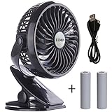 BLUBOON Clip on Fan Battery Operated Fan Portable for Baby Stroller 5" (Black with Two Battery)
