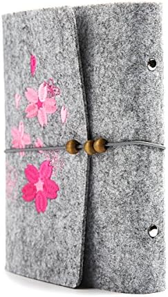 Travelers Notebook Diary Book Student Notepad Handmade Embroidery Felt Books Portable Notebooks For Students Teachers Travelers Writer 100 Pages (B6, Sakura)