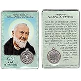 Saint St St. Pio Padre Pio Prayer Card Holy Card Cards Patronage Patron Pain Healing Sick with Medal