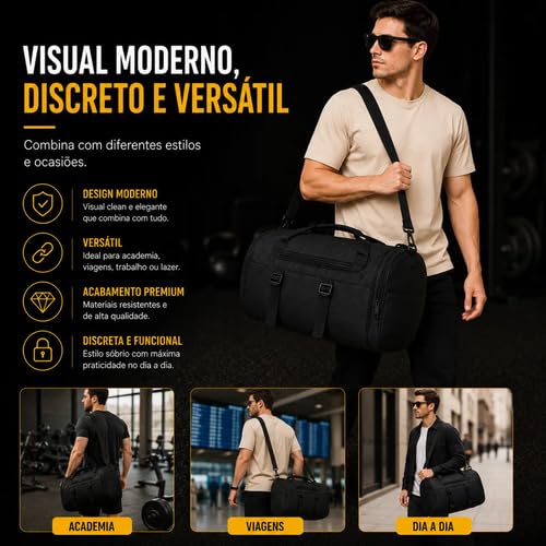 Bolsa Academia Viagem Mochila Porta Tênis Preta 4 em 1 – Alça Transversal e Compartimento de Calçados – Fit Travel Preemier
