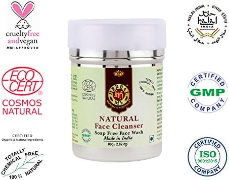 Herbal Me- Almond & Neem enriched Face Wash for daily use, 80g,Certified Natural by Ecocert (France) in a unique SS jar