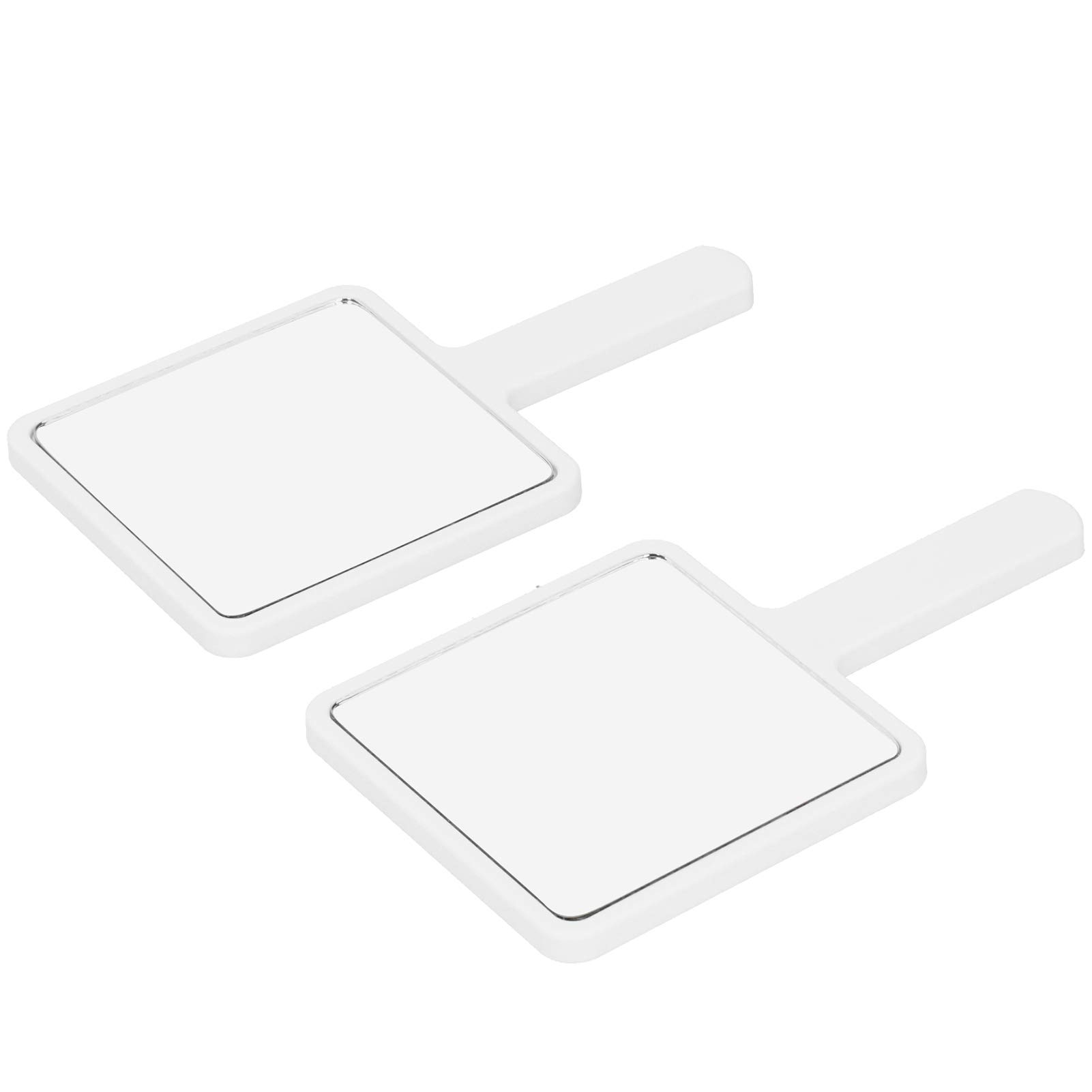 2pcs Mini Handheld Makeup Mirror, Portable HD Flat Square Mirror Compact Beauty Makeup Cosmetic Tool (3 Colors)(White)