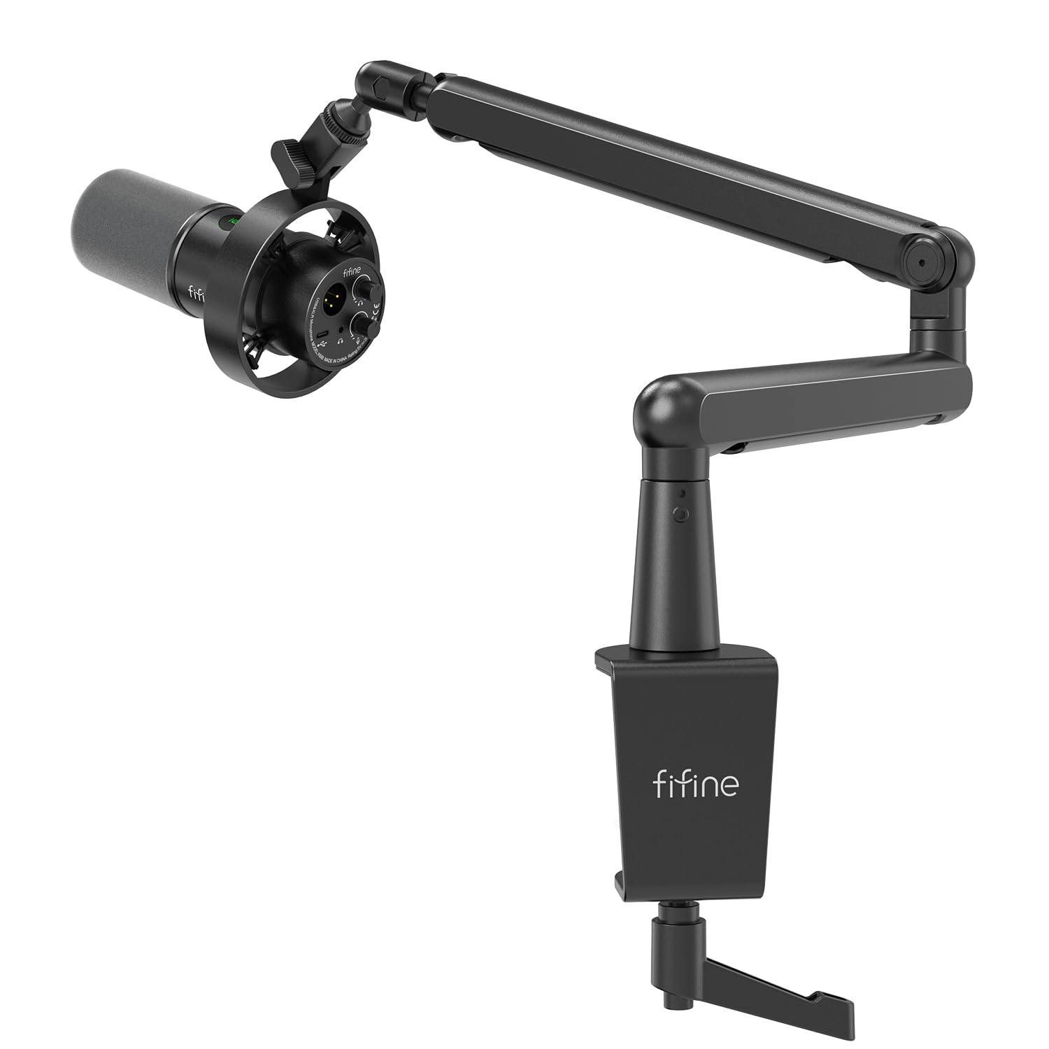 FIFINE Dynamic Microphone and Low Profile Arm Stand Set, XLR/USB Podcast Recording PC Mic for Vocal Streaming Bundle with Metal Boom Arm, Mute Button, Headphones Jack for Gaming Studio (K688+BM88)