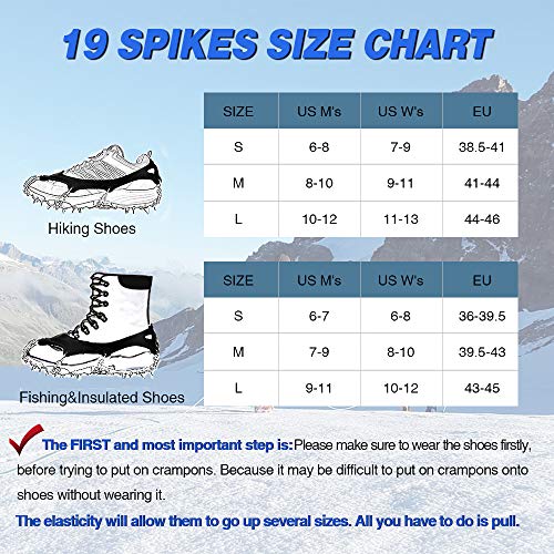 AUHIKE 19 Teeth Claws Crampons [Updated Version],Non-Slip Shoes Cover with Stainless Steel Chain for for Hiking Fishing Climbing Jogging Mountaineering Walking on Snow and Ice (Black, L) - Thumbnail 5