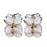 Mother's Day Gifts White Flower Stud Earring with Multi-colors Crystals Use Cubic Zirconia E6
