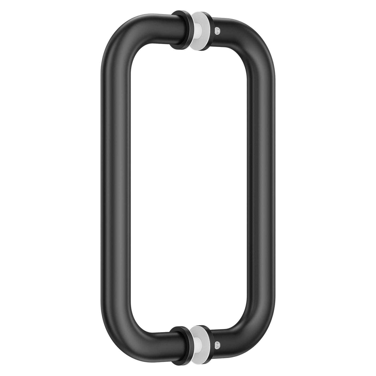 Ranbo Shower Glass Door Handle, 203mm (8 Inch) Hole Centres, Matt Black, 304 Stainless Steel, 1.0mm Thick Tube, Fits 6–12mm (1/4"–1/2") Glass, for Bathroom Door Installation or Replacement.