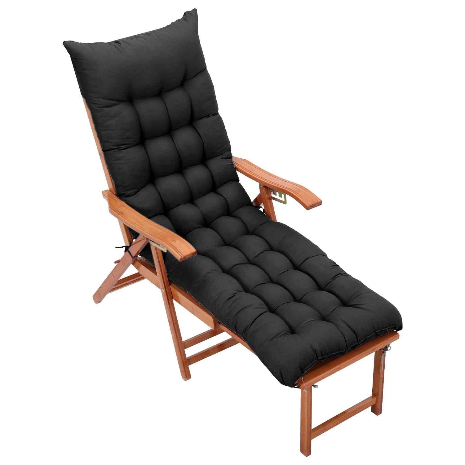 Warmiehomy Sun Lounger Recliner Chair - Thick Cushion, Anti-Slip, Double, Black, 160x50x8cm