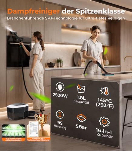 KYUT 16-in-1 Steam Cleaner, 80% Higher Cleaning Efficiency, Industry Leader No. 1, Handheld Steam Cleaner, Triple Safety Protection, 6 Certificates of Compliance, 1.8 L Tank for Household, Kitchen and