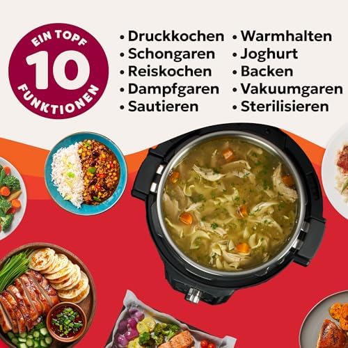 Pro 10-in-1-Elektro-Multikocher 1200 W, 5,7 L – Schnellkochtopf, Schongarer, Reiskocher, Dampfgarer, Sautierpfanne, Sterilisator, Joghurtbereiter, Sous Vide Gerät – Schwarzer Edelstahl