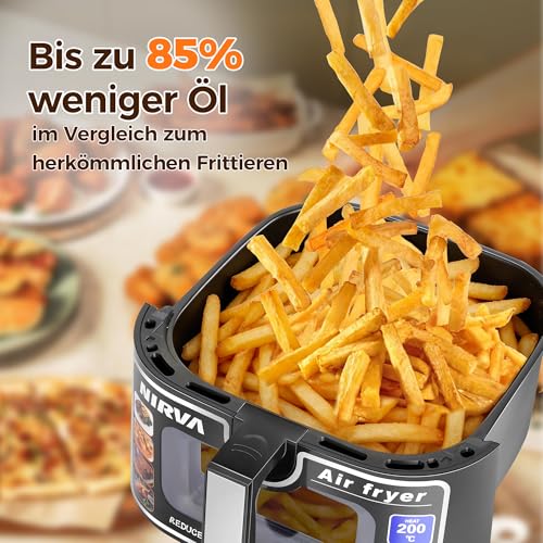 Nirva Hot Air Fryer 8.5 L, Oil-Free, 1700 W Large Airfryer, Roasting, Baking, Air Fry, Non-Stick Coating, Dishwasher Safe Basket, Viewing Window, Black/Stainless Steel, For Individuals or Families