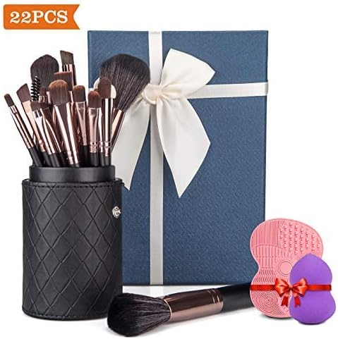 Makeup Brushes Set 22 Pcs Professional Eyeshadow Eyebrow Eyeliner Brushes Full Set with Travel Brush Case,Beauty Sponge and Makeup Brush Cleaner Mat (Blue Gift Box)