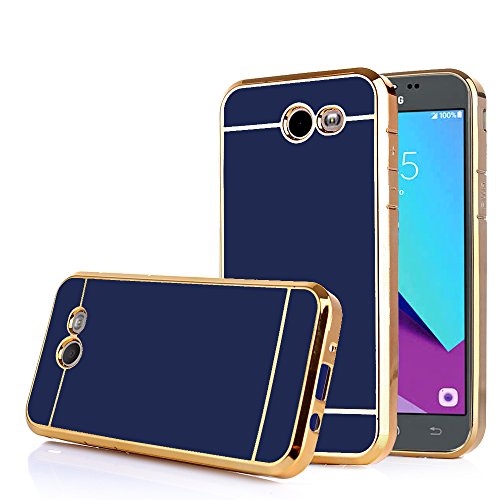 TabPow Galaxy J3 Emerge Case, Electroplate Slim Glossy Finish, Drop Protection, Shiny Luxury Case For Samsung Galaxy J3 Prime / Galaxy J3 Emerge / Amp Prime 2-Royal Blue Gold