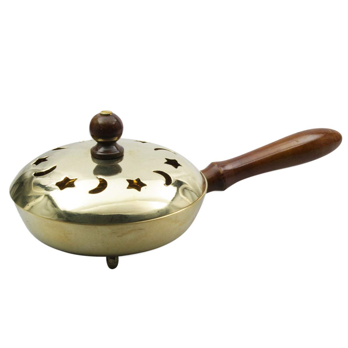 NKlaus incense pan with handle real wood brass gold lid removable Ø 11cm for incense resins operating mode incense 2174