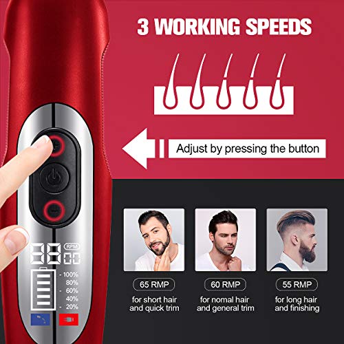 Hair Clippers Men Cordless, Electric Hair Clippers for Men, Liaboe Professional Hair Trimmer Set Rechargeable Led Display 3 Speed Adjustment Hair Clippers with 4 Guide Combs, 2 Trimmer Heads, Brush