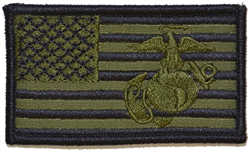 Superimposed Marine Corps EGA / USA Flag 2x3.5 Military Patch / Morale Patch (Olive Drab / OD)